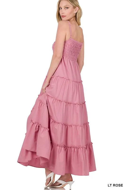 Explore More Collection - Woven Smocked Top Tiered Cami Maxi Dress