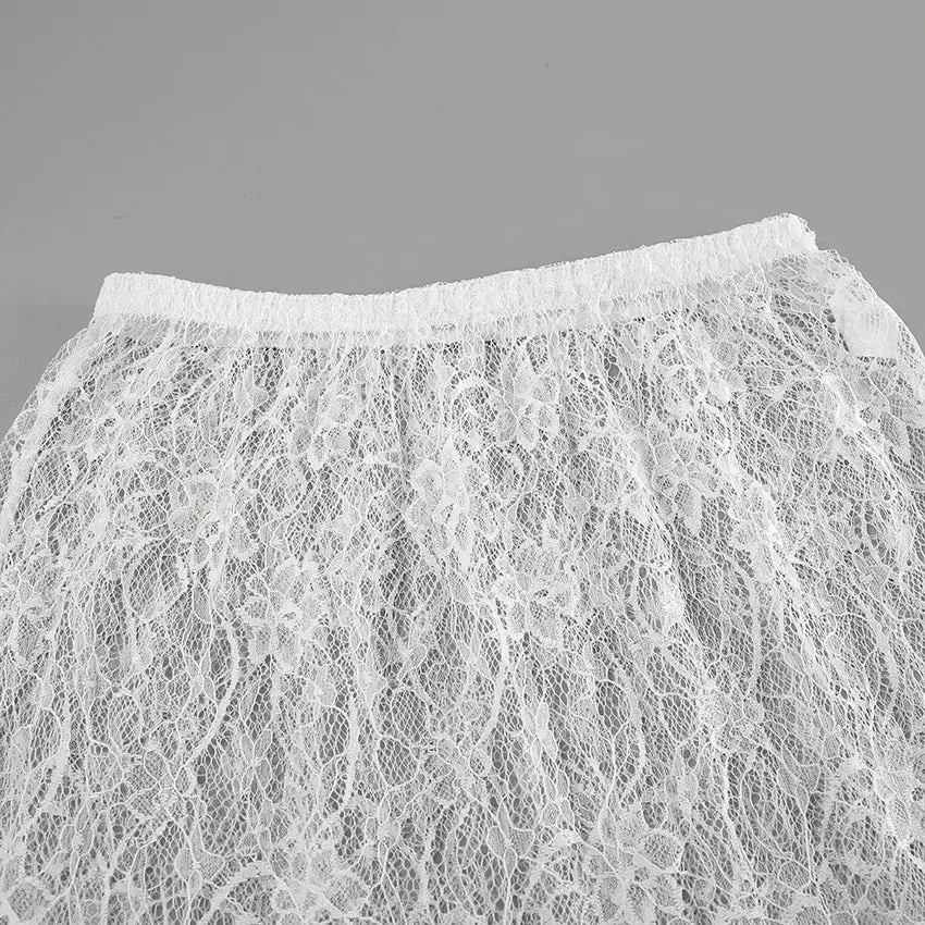 Flavia Lace Mesh Maxi Flare Skirt