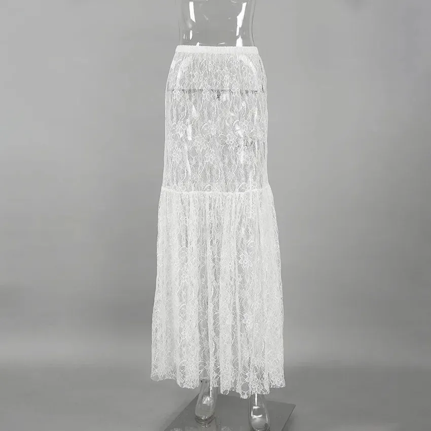 Flavia Lace Mesh Maxi Flare Skirt