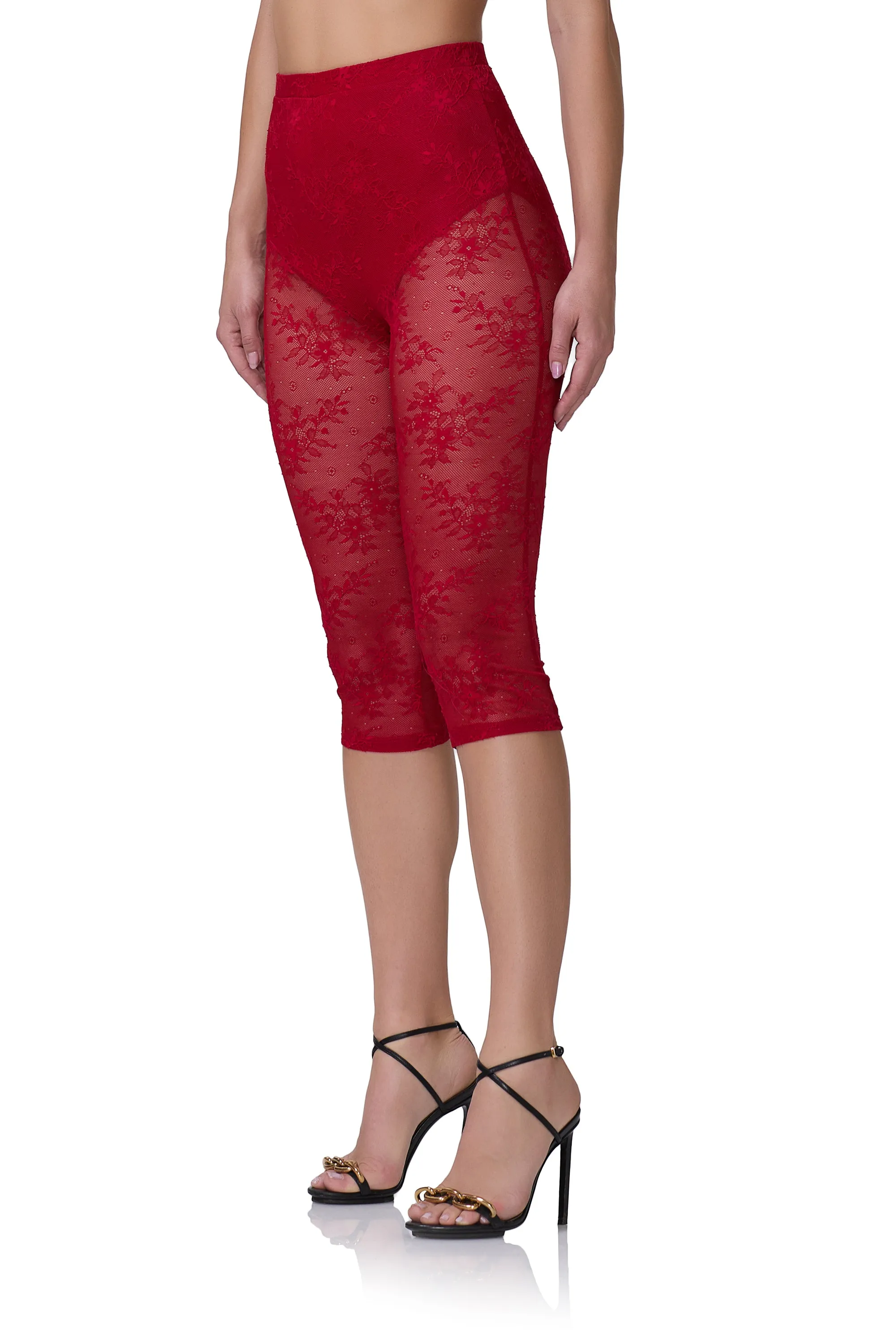 Gemma Lace Capri Pant - Poppy Red