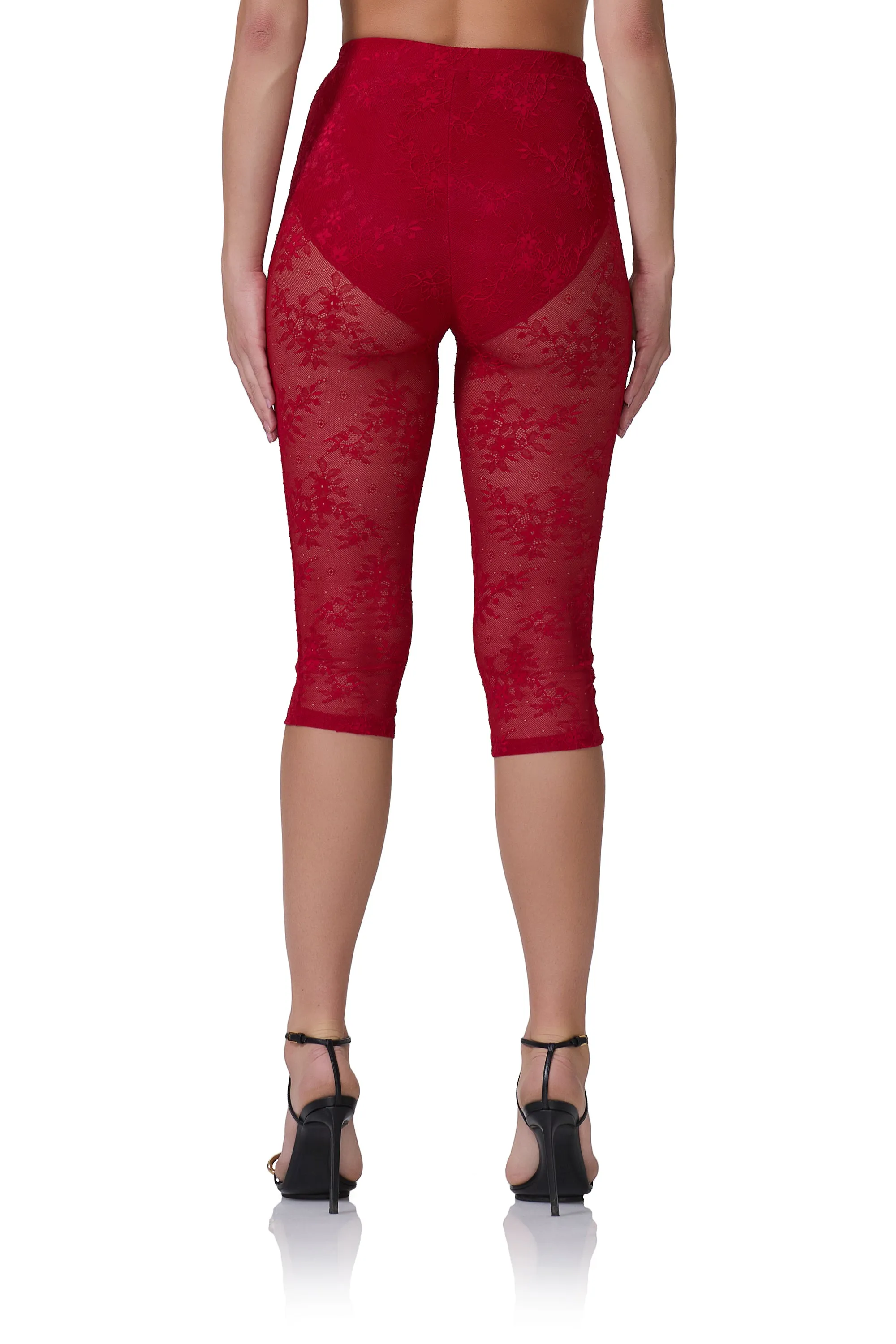 Gemma Lace Capri Pant - Poppy Red