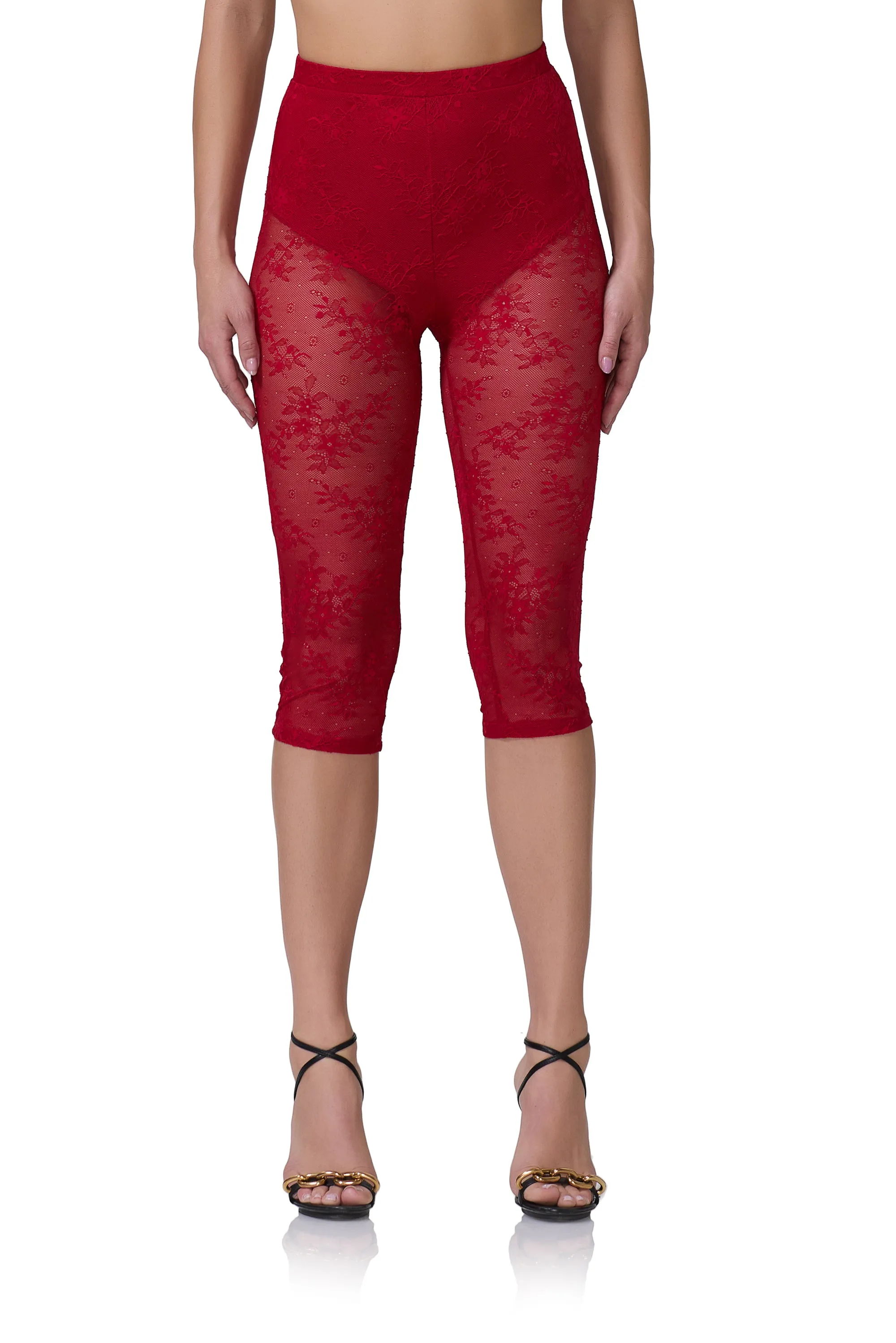 Gemma Lace Capri Pant - Poppy Red
