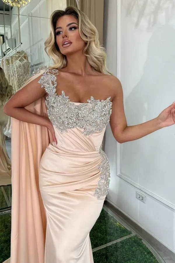 Glamorous Long Mermaid One Shoulder Beading Sleeveless Designer Prom Dress