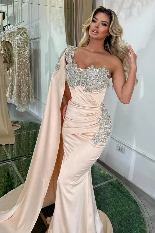 Glamorous Long Mermaid One Shoulder Beading Sleeveless Designer Prom Dress
