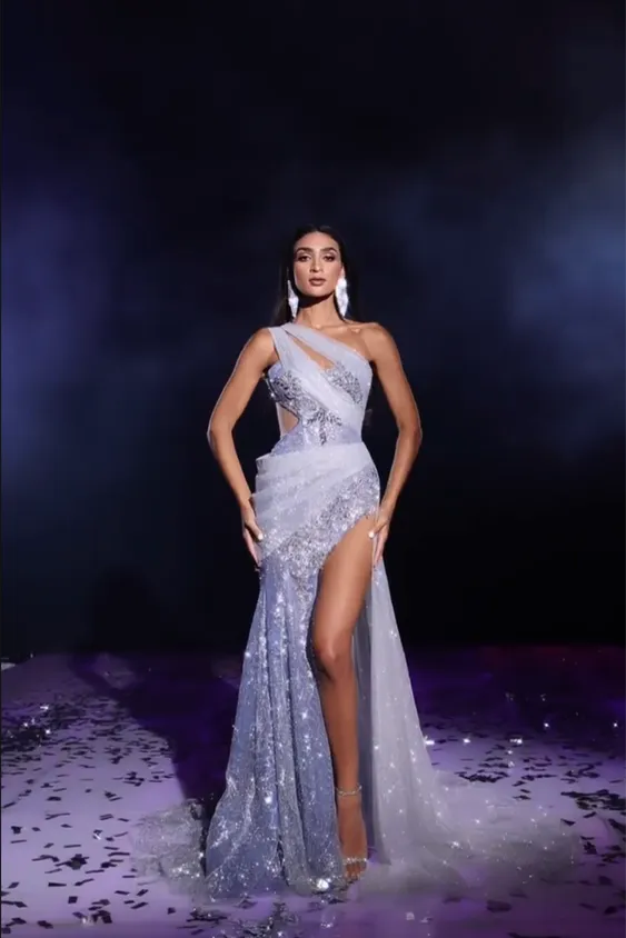 Glamorous One Shoulder Mermaid Beading Split Prom Dress With Lace