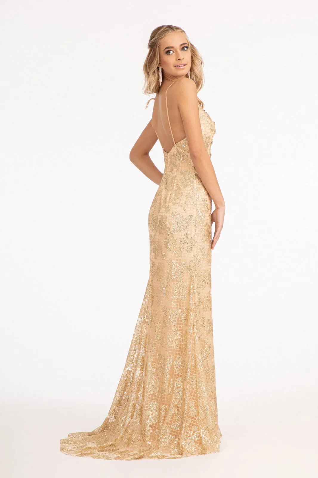Glitter Embellished Mesh Mermaid Jewel Embellishment and Detached Layer Long Prom Dress GLGL3004