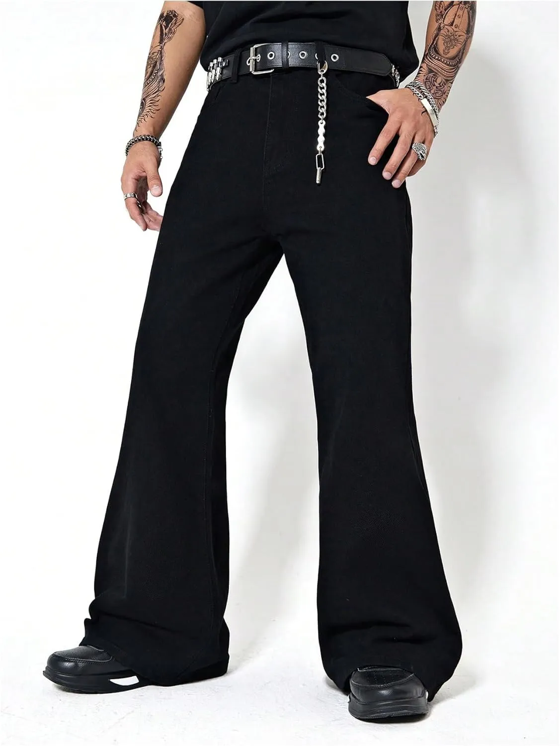 GORGLITTER Men's Bell Bottom Pants Slim Fit Flared Pants 70s Formal Dress Bootcut Trousers