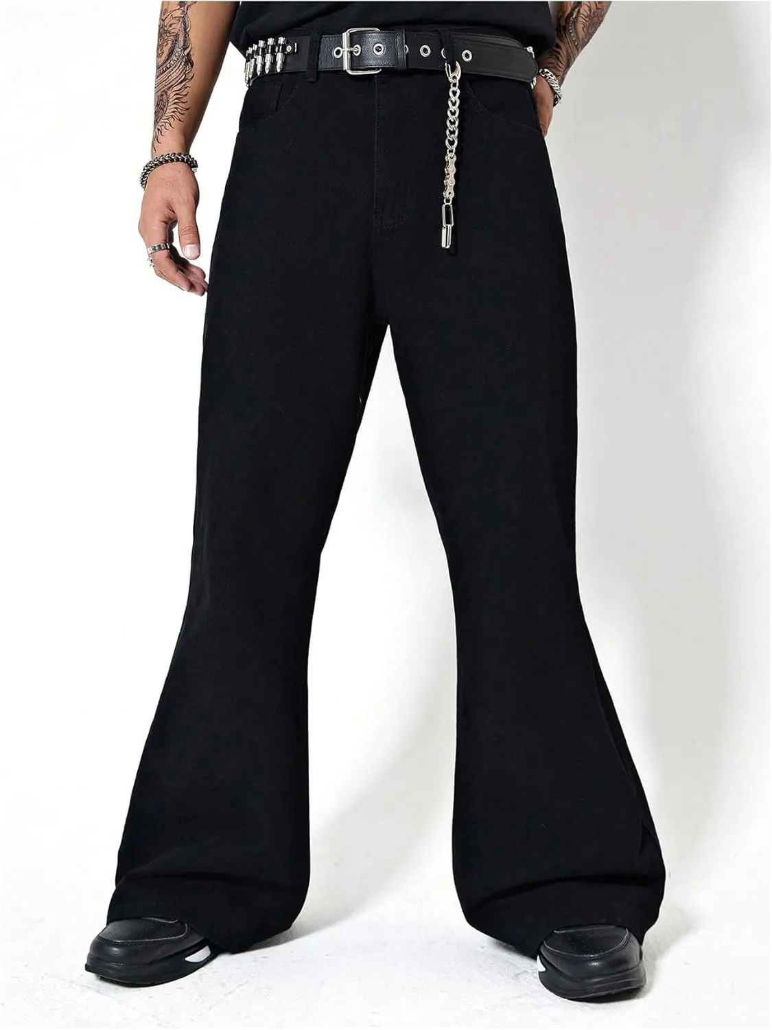 GORGLITTER Men's Bell Bottom Pants Slim Fit Flared Pants 70s Formal Dress Bootcut Trousers