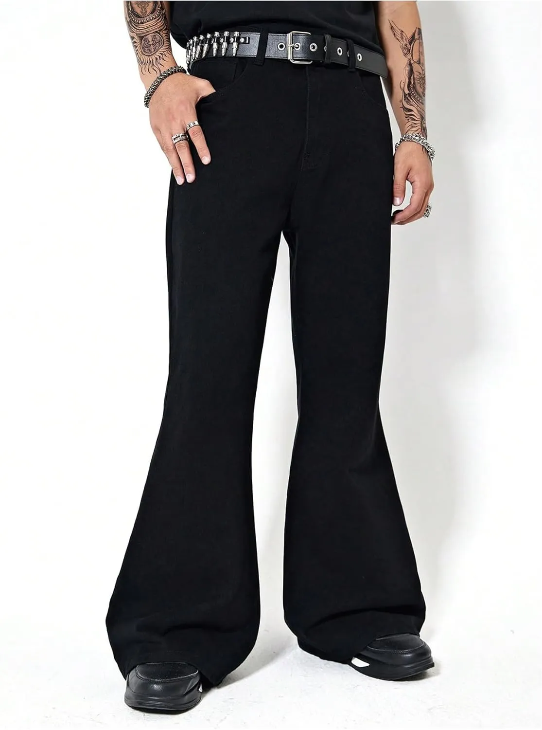 GORGLITTER Men's Bell Bottom Pants Slim Fit Flared Pants 70s Formal Dress Bootcut Trousers