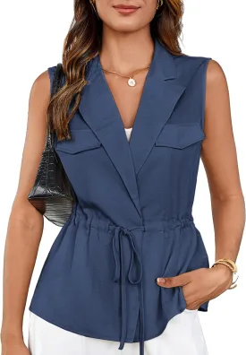 GRACE KARIN Women's Sleeveless Wrap Vest Tops Casual V Neck Peplum Dressy Blouse Drawstring Cardigan Outerwear Shirts