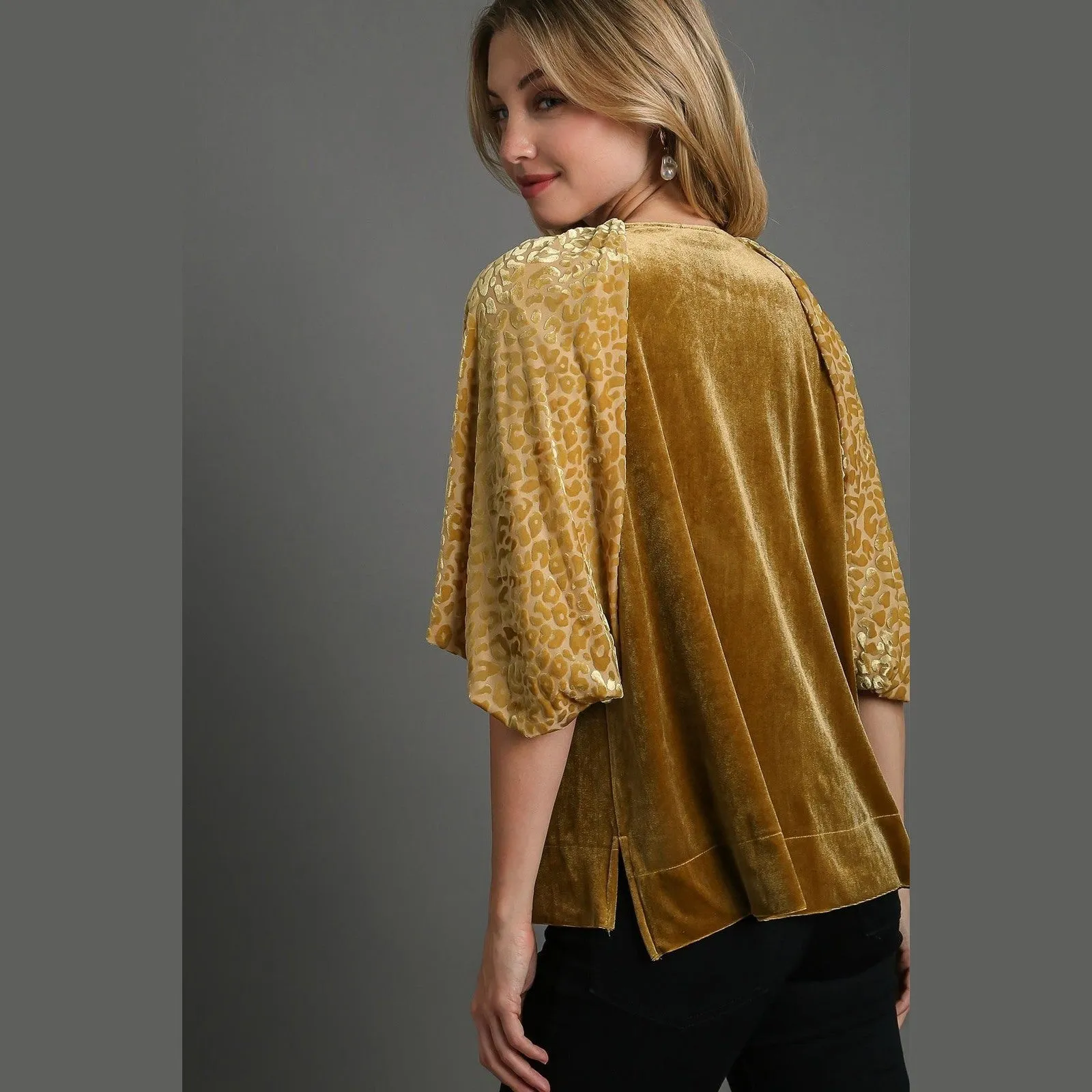 Gracie Leopard Sleeve Velvet Top