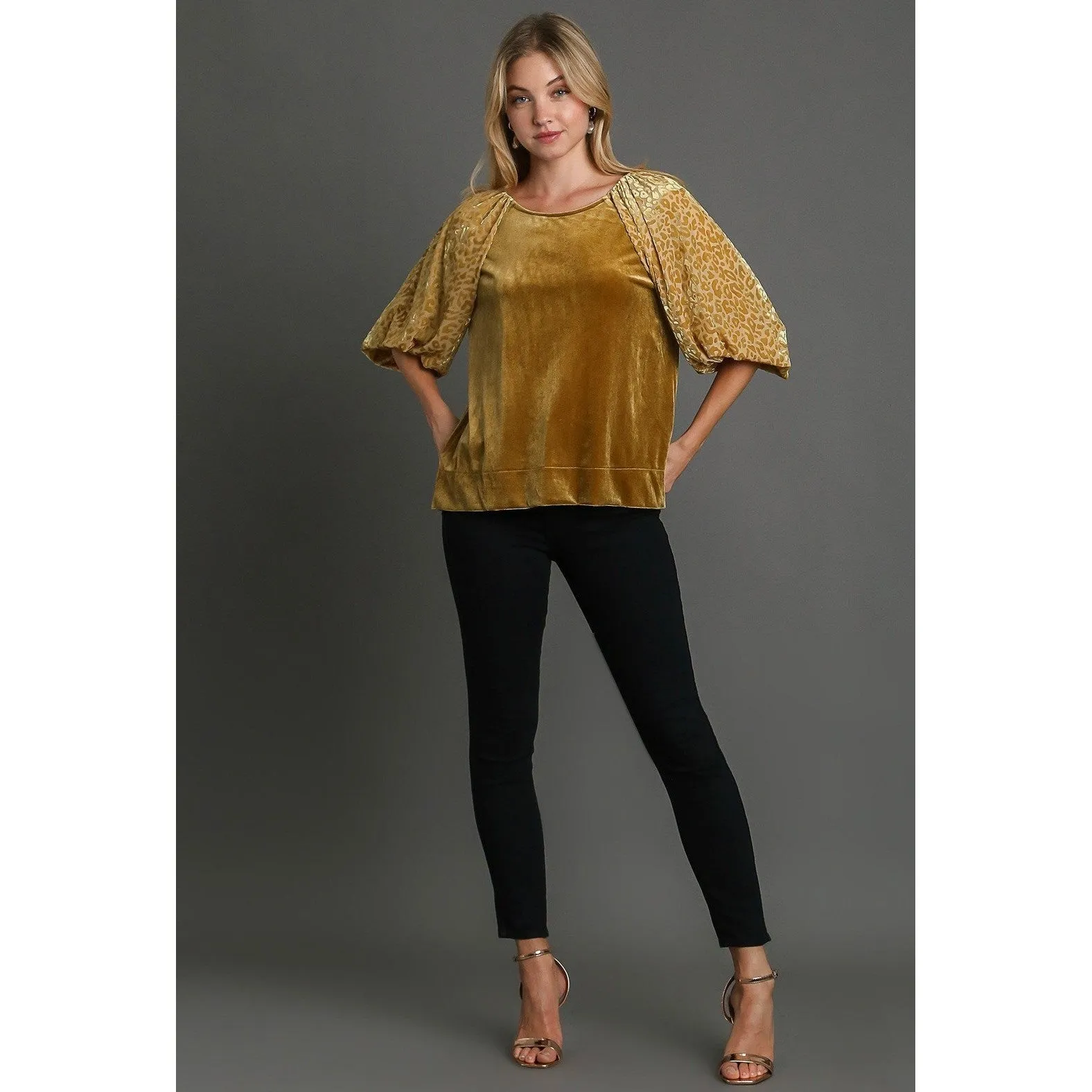Gracie Leopard Sleeve Velvet Top
