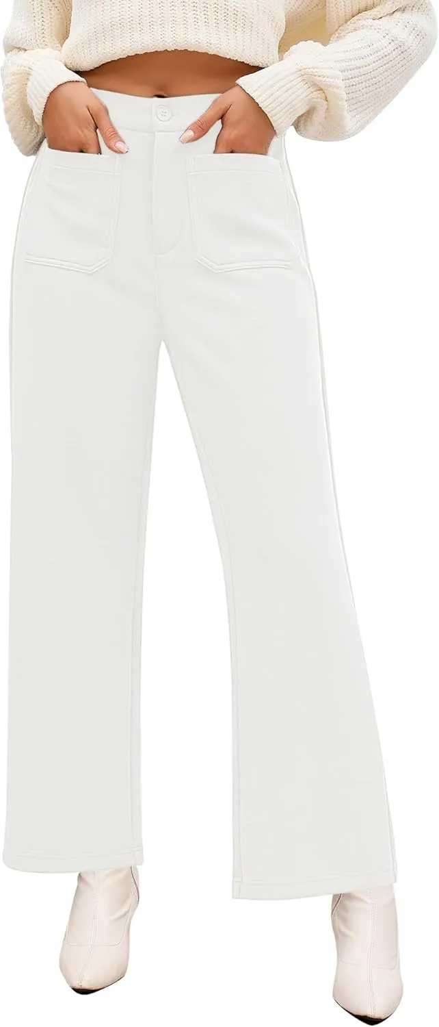 GRAPENT Wide Leg Pants Woman High Waisted Business Casual Elastic Waist Cropped Trouser Pockets Stretch Fall Knit Pants