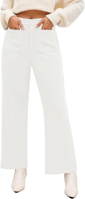 GRAPENT Wide Leg Pants Woman High Waisted Business Casual Elastic Waist Cropped Trouser Pockets Stretch Fall Knit Pants