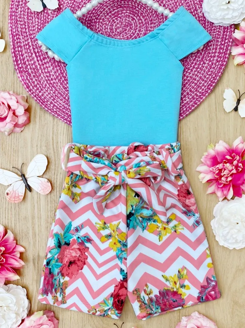 Happy Place Paperbag Belted Shorts Set