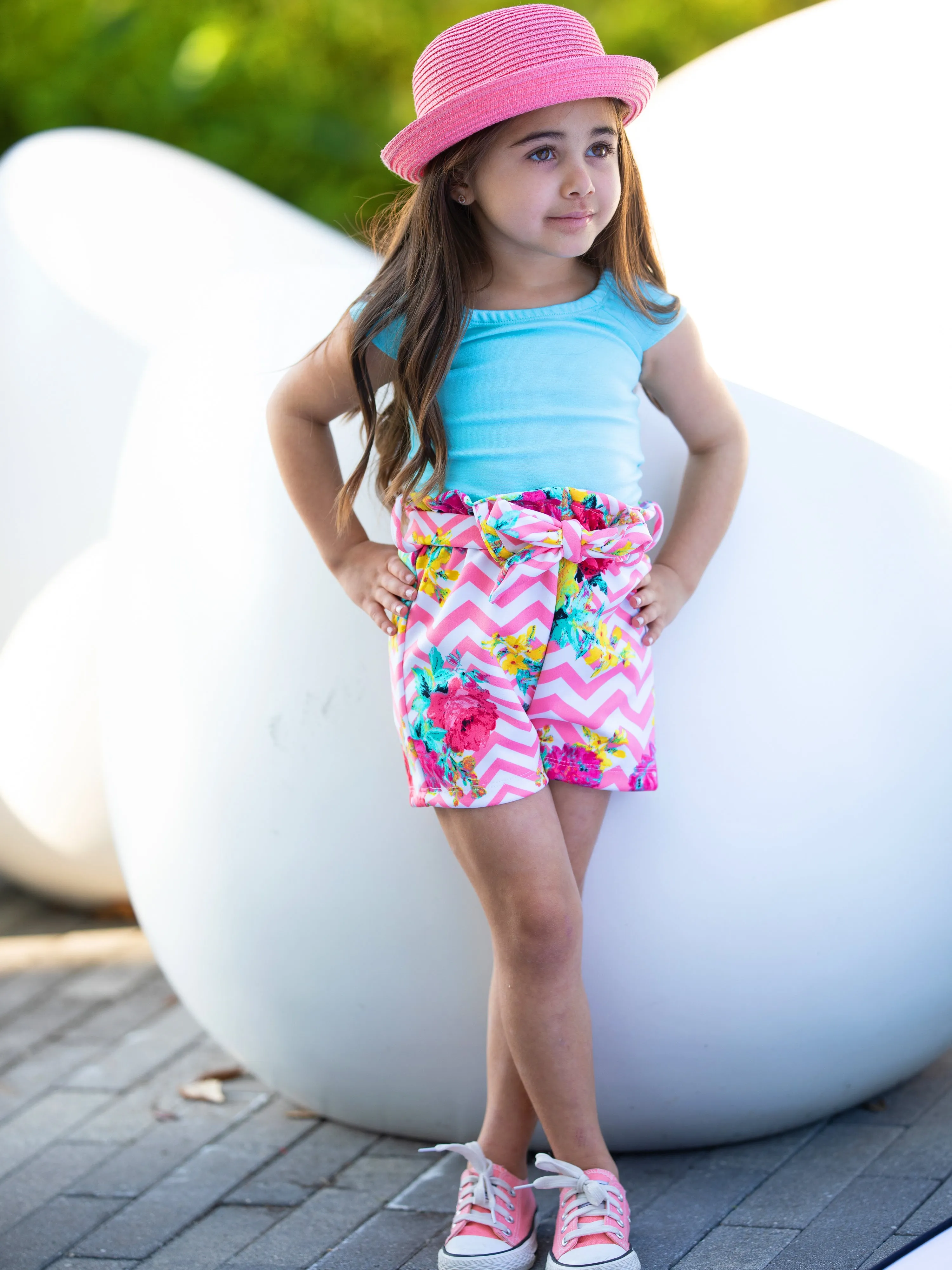 Happy Place Paperbag Belted Shorts Set