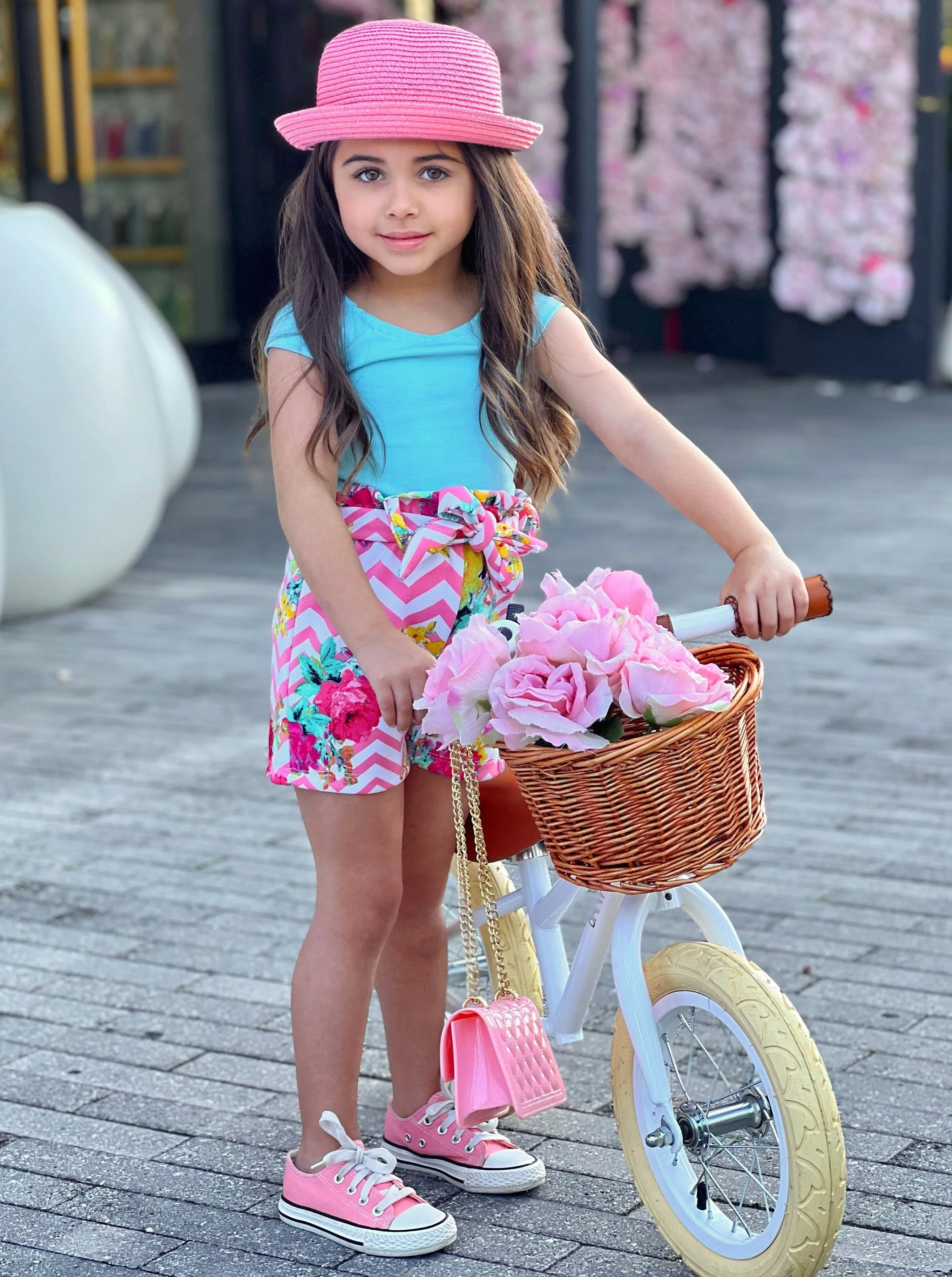 Happy Place Paperbag Belted Shorts Set