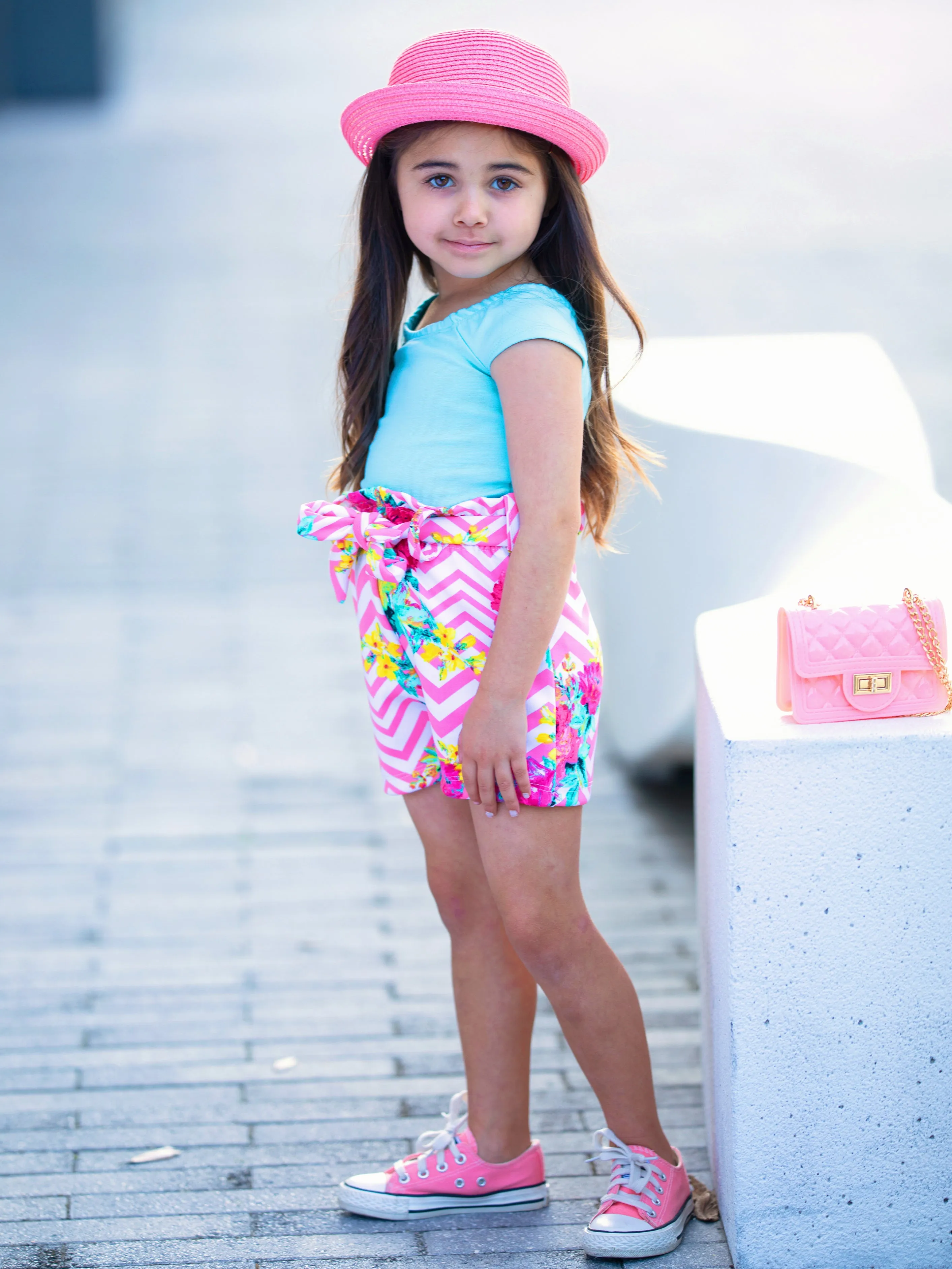 Happy Place Paperbag Belted Shorts Set