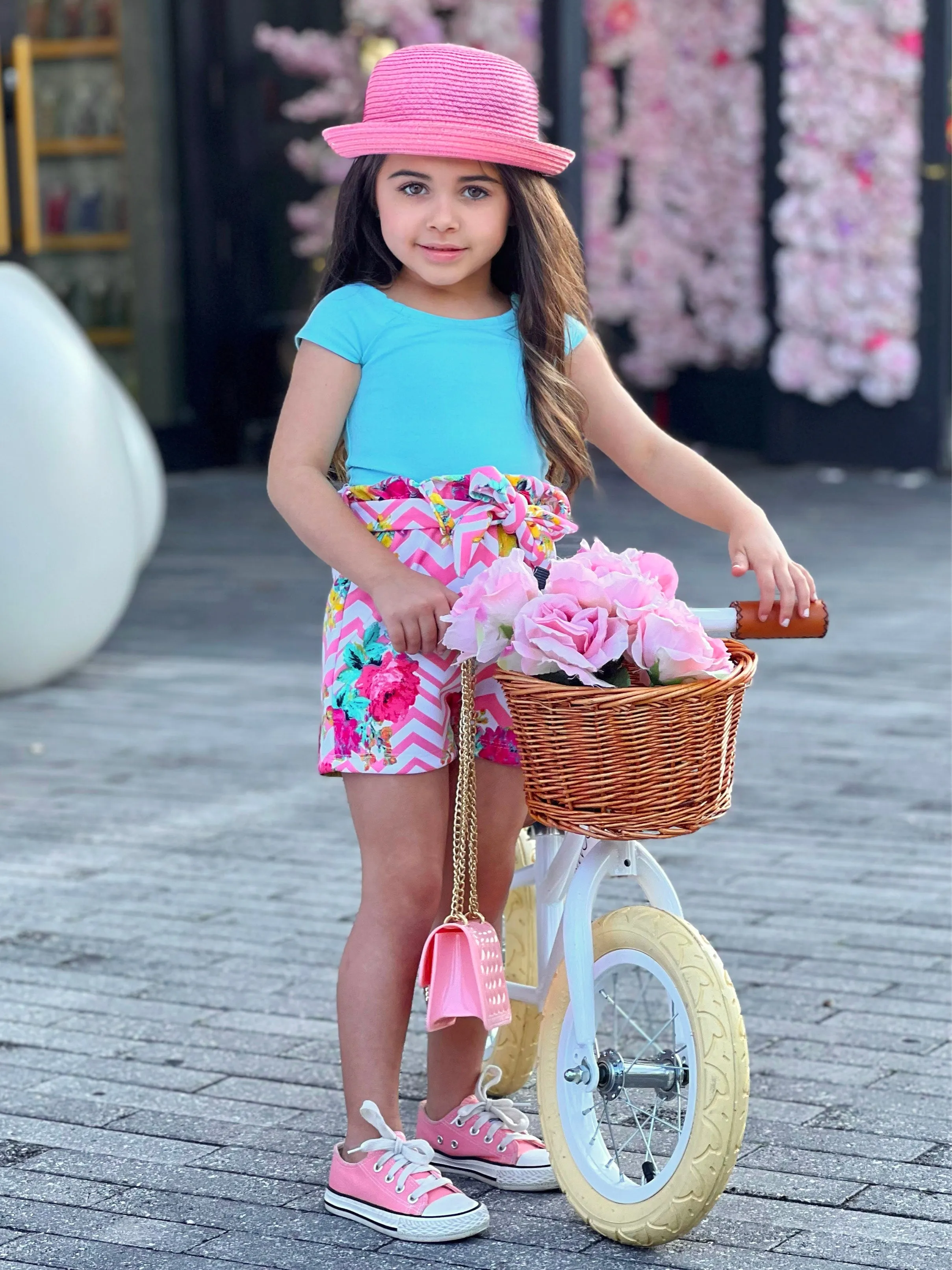 Happy Place Paperbag Belted Shorts Set