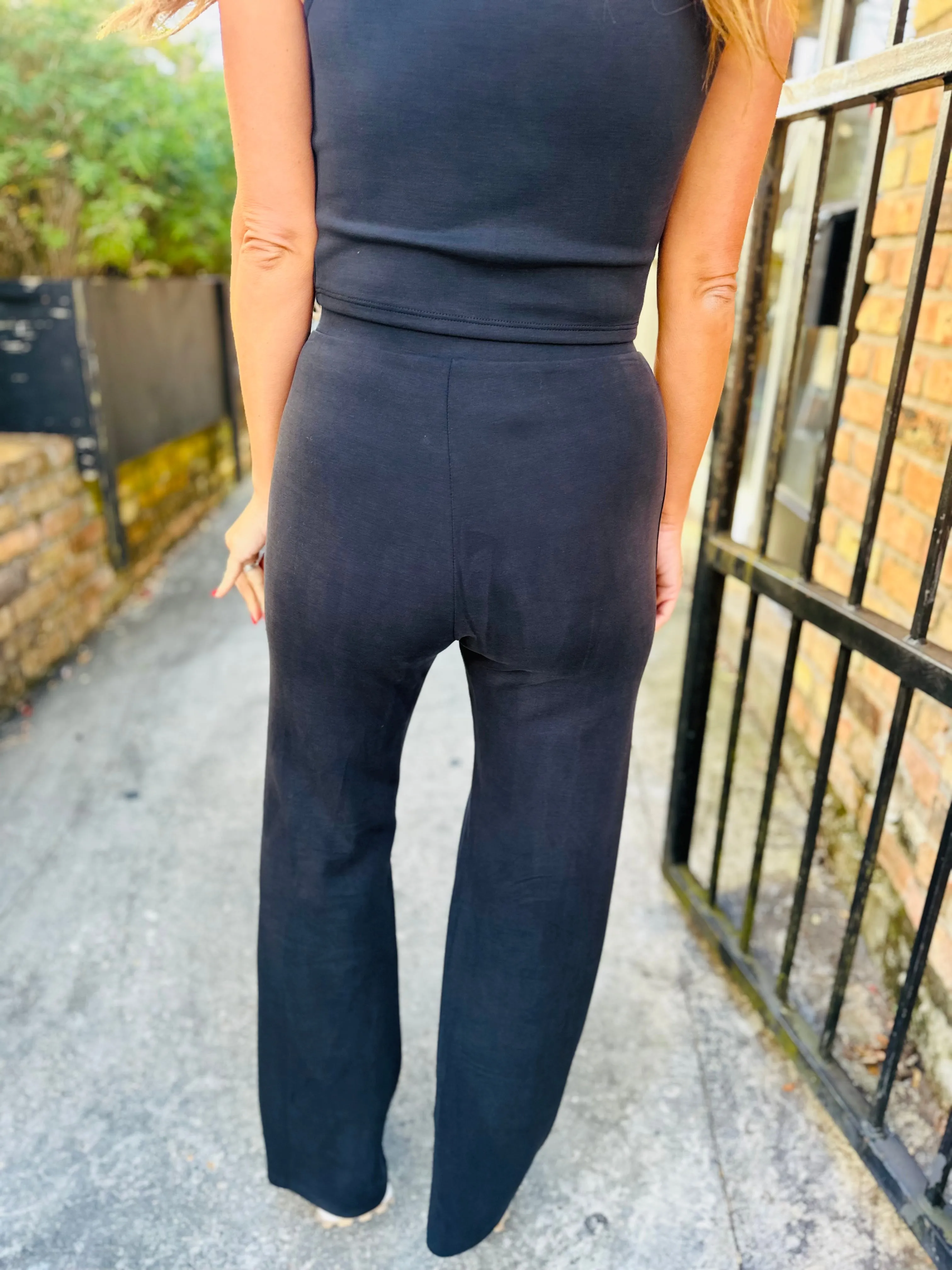 Hustle Knit Wide Leg Pants- Black