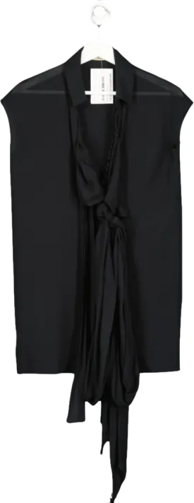 Jasmine de Milo Black Sheer Sleeveless Blouse With Tie Detail UK S