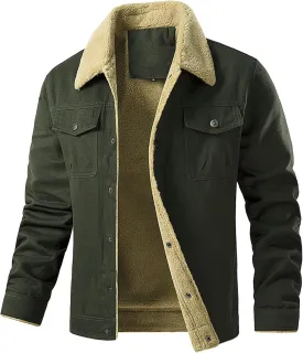 JEShifangjiusu Men'S Vintage Fleece Sherpa Lined Lapel Button Down Thickened Winter Coats Corduroy Denim Trucker Jackets