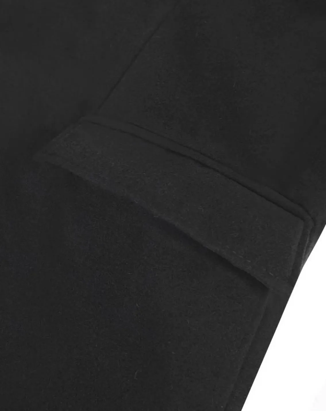 [John Shay] Black Long Single-Breasted Pea Coat 100% Wool