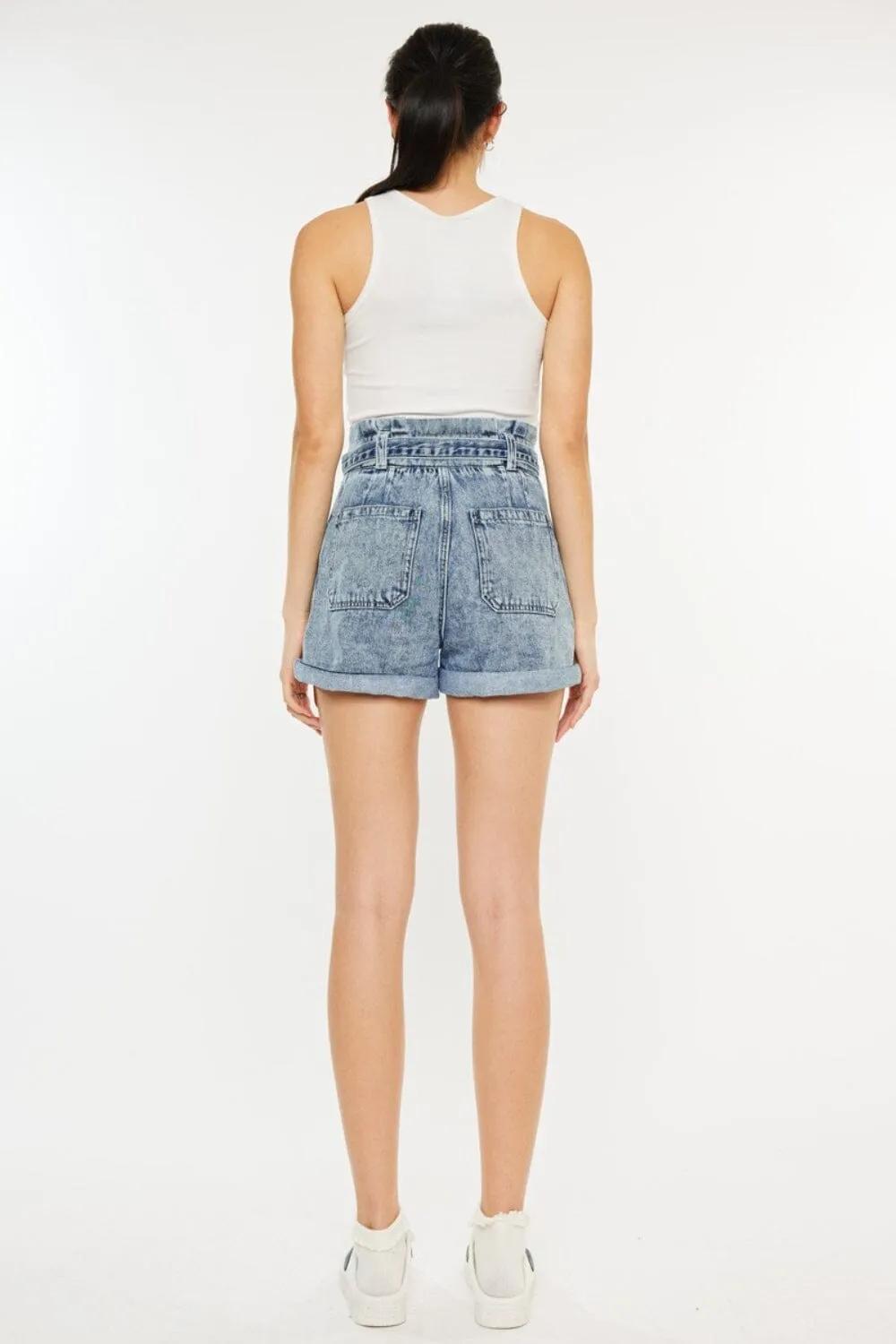 Kancan Medium Blue Ultra High Rise Paperbag Denim Shorts