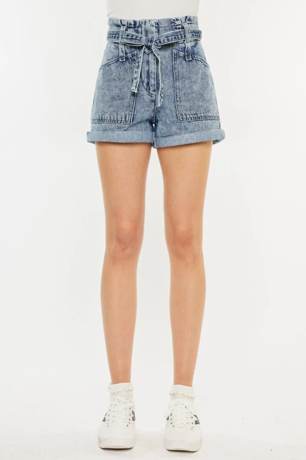 Kancan Medium Blue Ultra High Rise Paperbag Denim Shorts