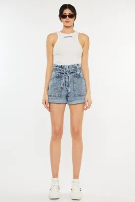 Kancan Medium Blue Ultra High Rise Paperbag Denim Shorts