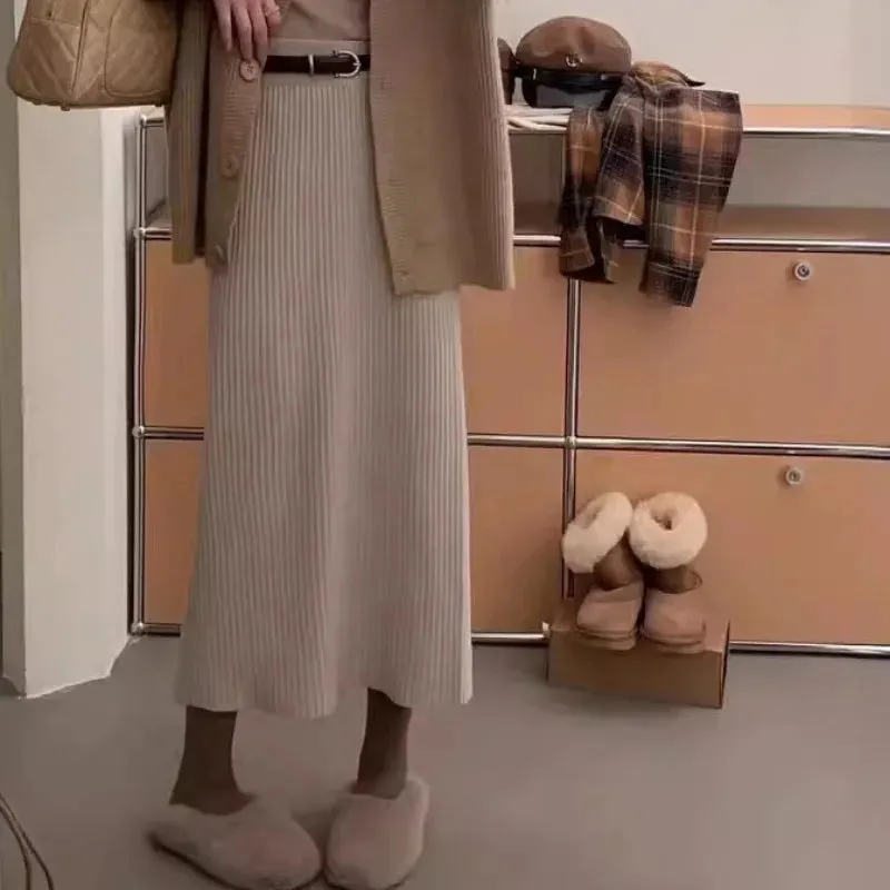 Knitted Solid Autumn Winter Fashion Thick Chic A-line Skirt