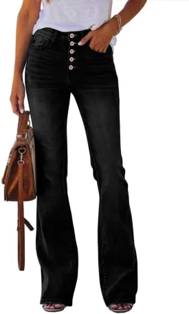 Koinshha Womens High Waisted Jeans Stretch Boyfriend Flare Casual Bootcut Denim Pants