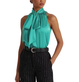 LAUREN RALPH LAUREN Tie-Neck Charmeuse Sleeveless Blouse