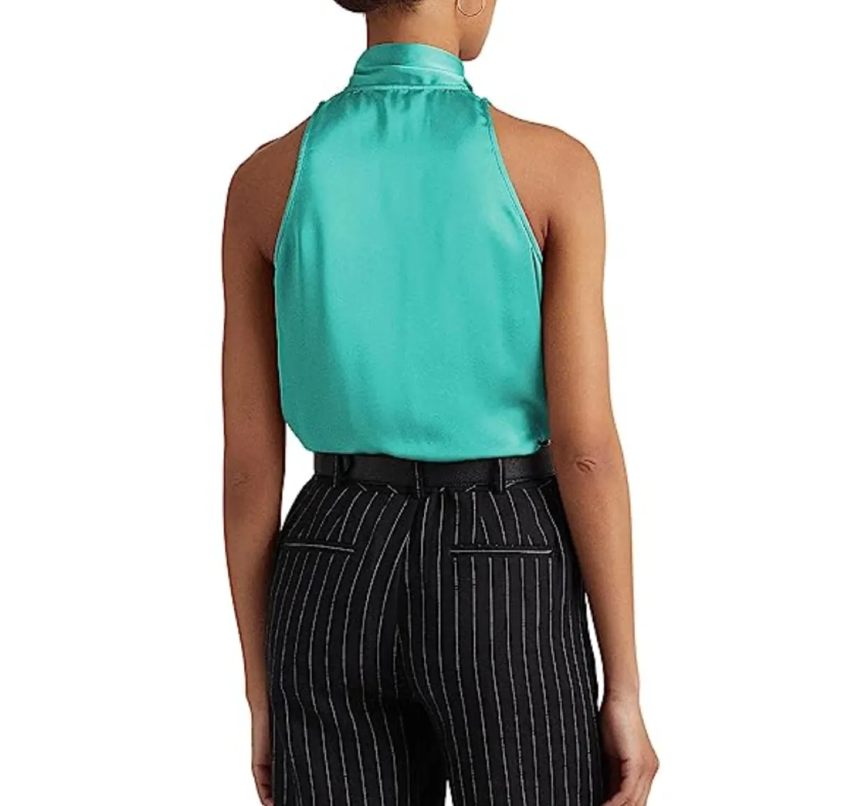 LAUREN RALPH LAUREN Tie-Neck Charmeuse Sleeveless Blouse