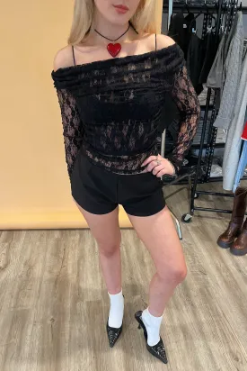 Locked In Black Lace Long Sleeve Top