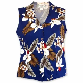 Majestic Blue Lady's Hawaiian Sleeveless Blouse