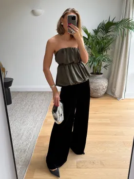 Malina Green Charlize Pleated-front Sleeveless Satin Balloon Blouse UK XS