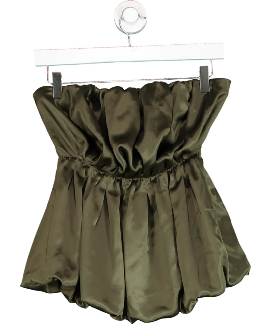 Malina Green Charlize Pleated-front Sleeveless Satin Balloon Blouse UK XS