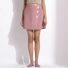 Mauve Warm Cotton Corduroy Short Overlap Skirt