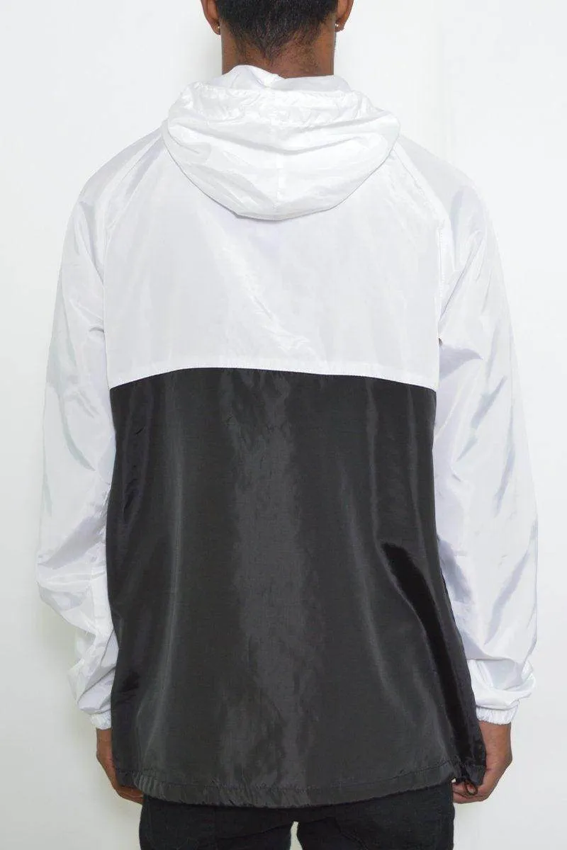 Mens Black And White Color Block Anorak Jacket