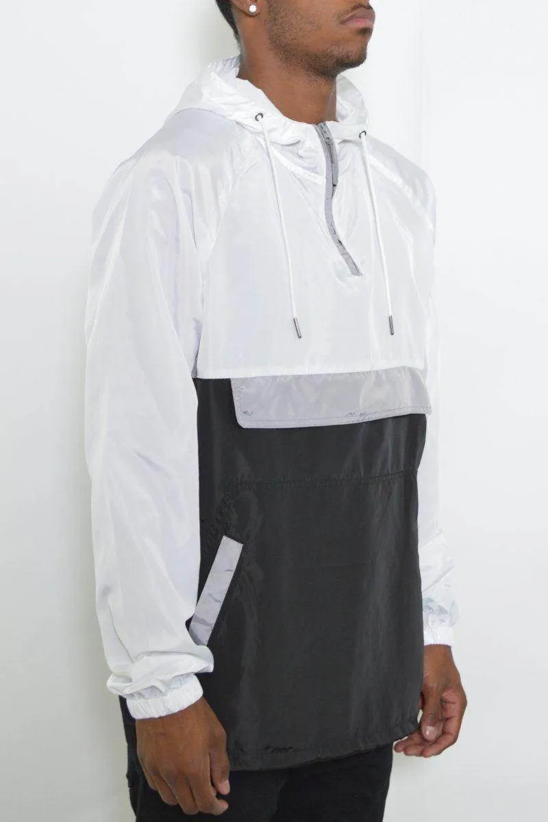 Mens Black And White Color Block Anorak Jacket