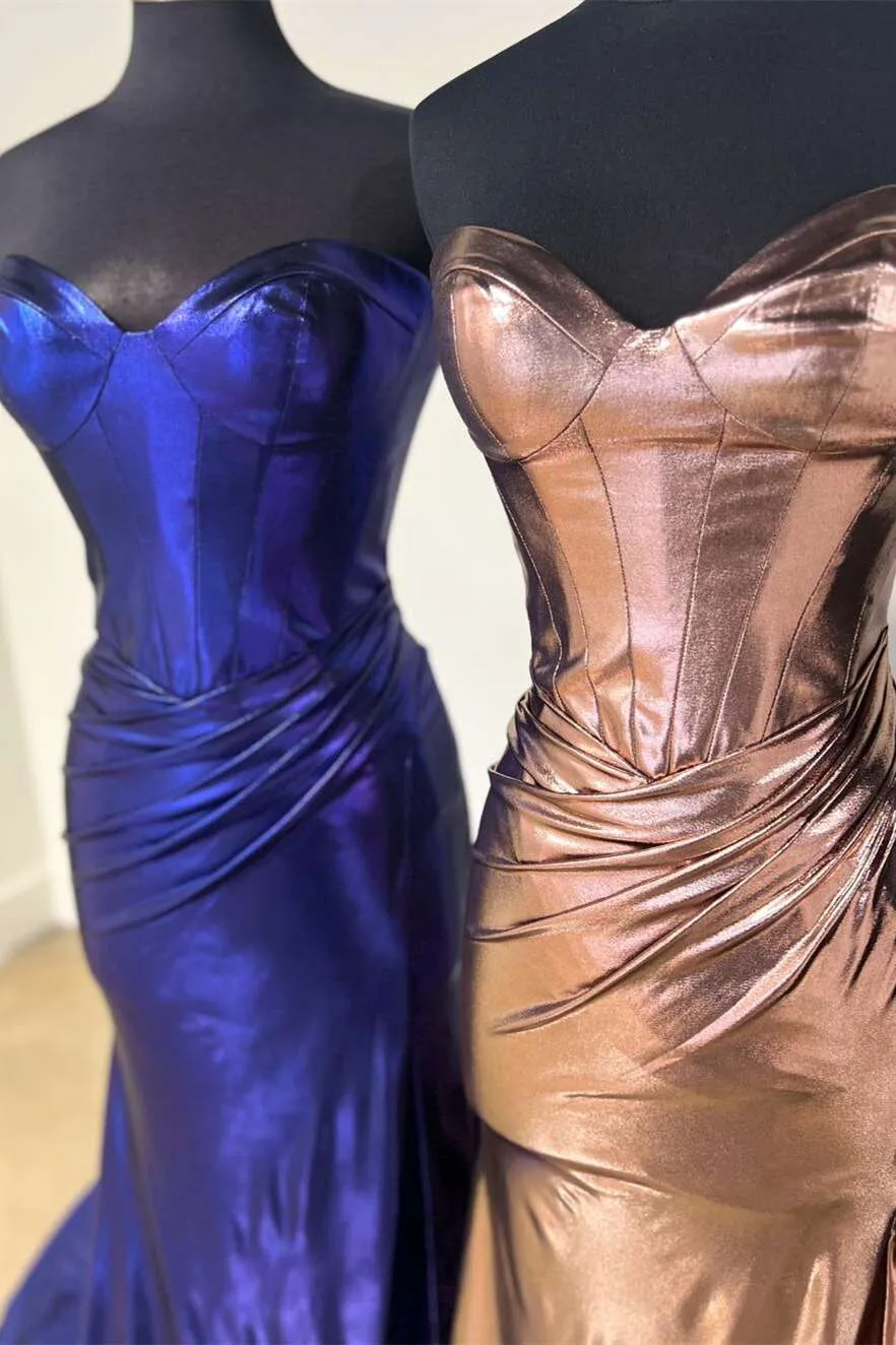 Niobe | Purple Strapless Mermaid Long Formal Dress With Split