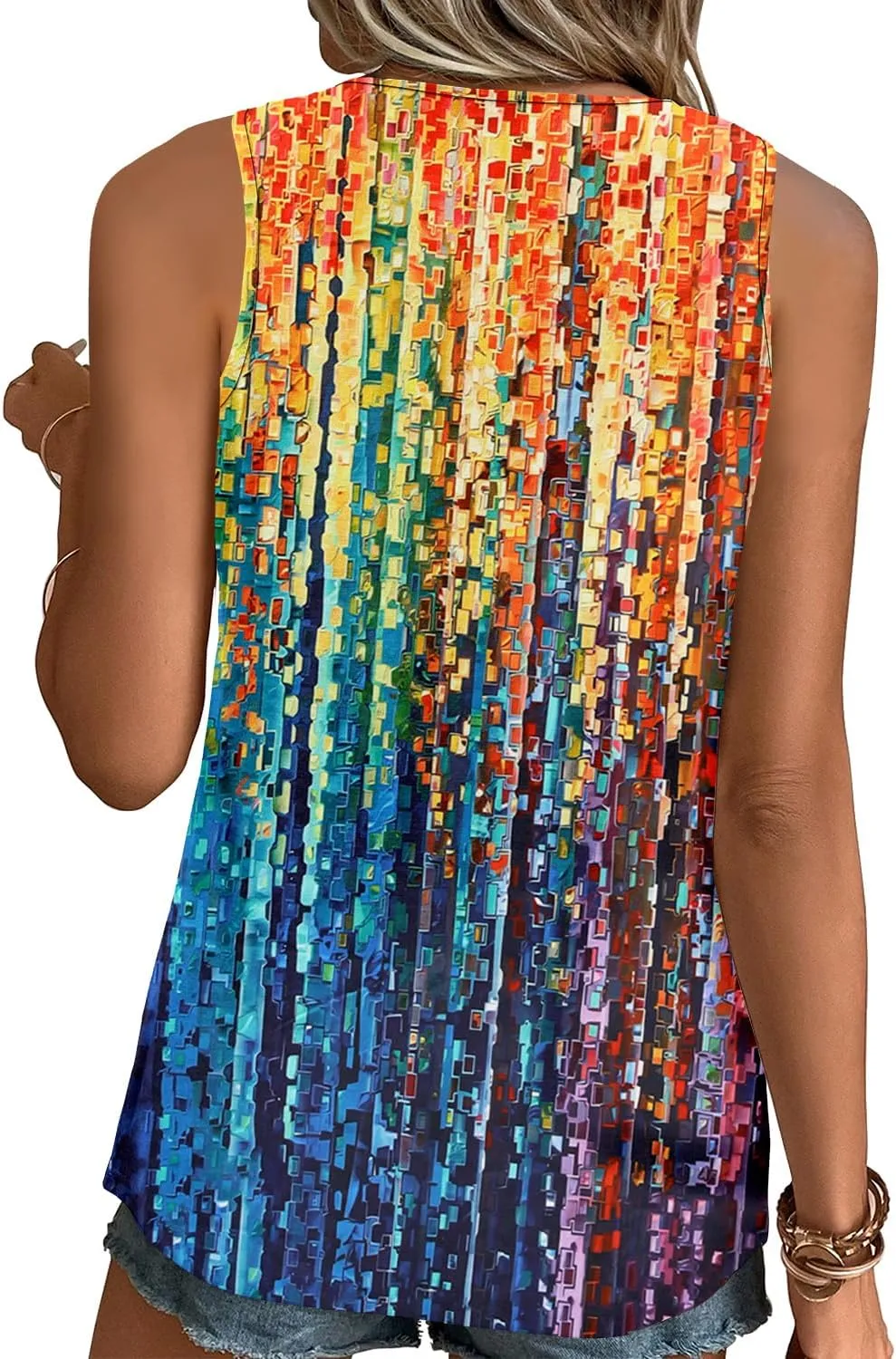 onlypuff Womens Tank Tops Sleeveless Pleated Crew Neck Shirts Dressy Casual Work Cami Blouse