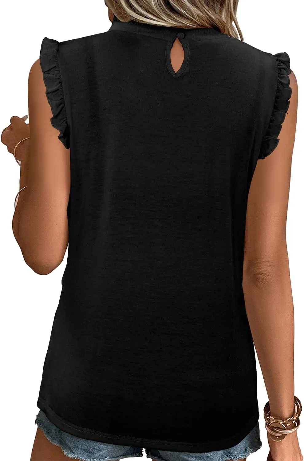 onlypuff Womens Tank Tops Sleeveless Pleated Crew Neck Shirts Dressy Casual Work Cami Blouse