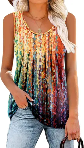 onlypuff Womens Tank Tops Sleeveless Pleated Crew Neck Shirts Dressy Casual Work Cami Blouse