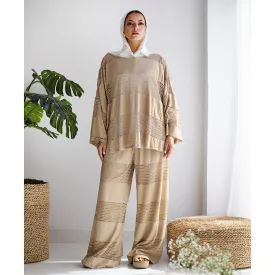 Open knit beige set
