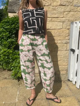 Organic Cotton & Linen Green Clouds Balloon Trousers