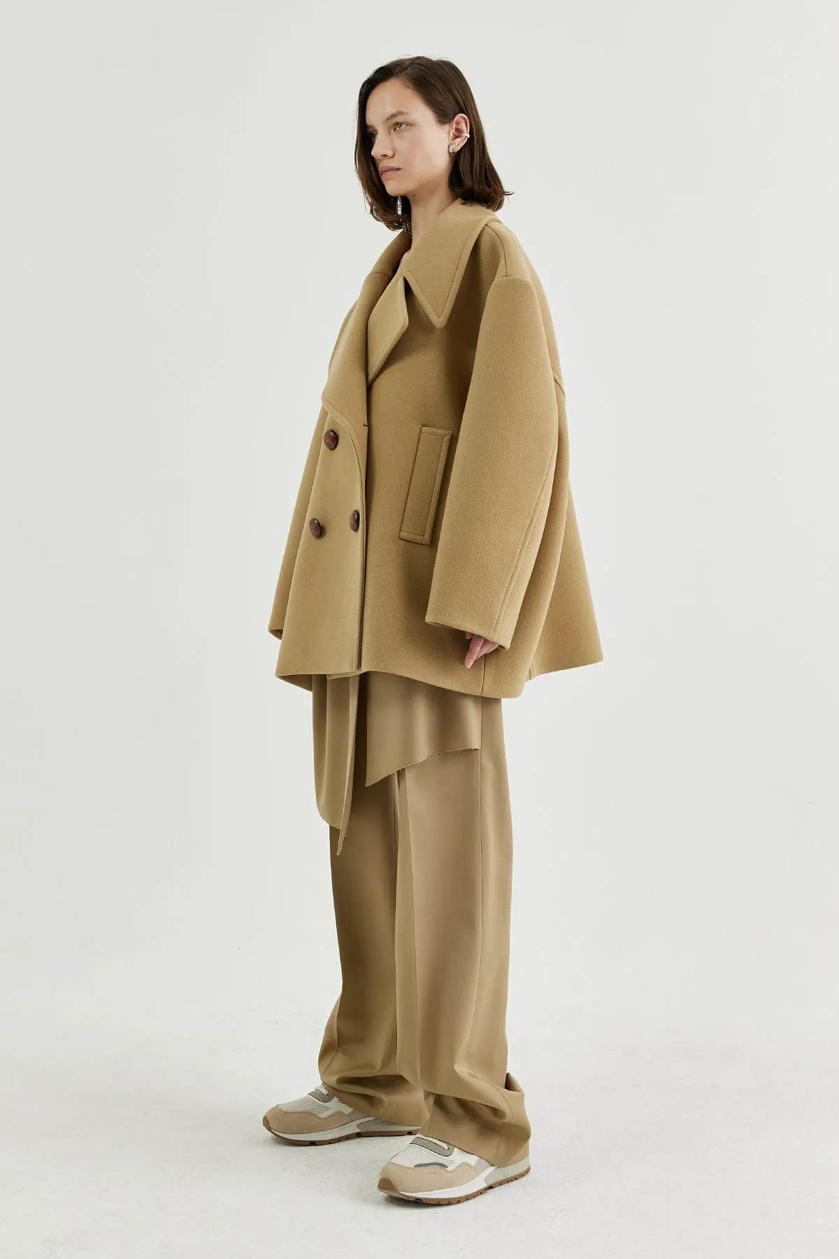 Oversized double-breasted wool pea coat