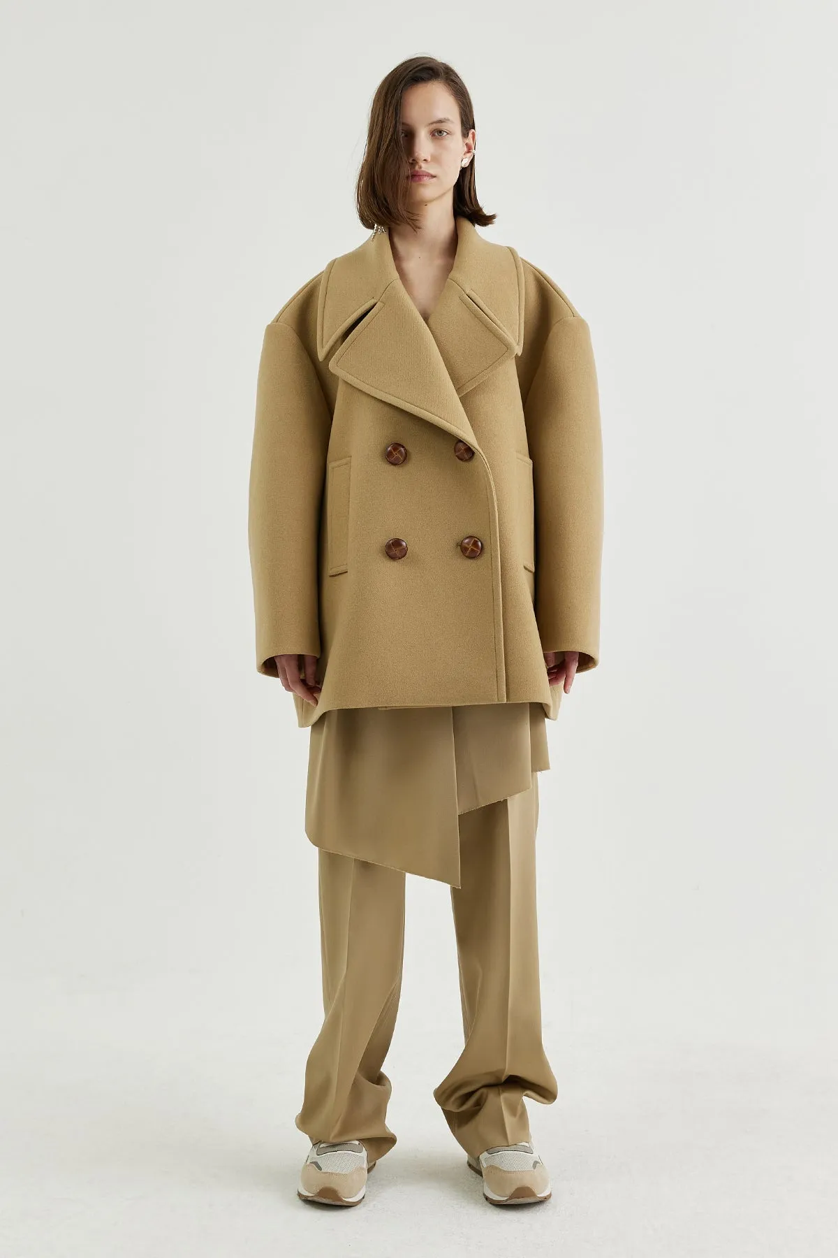 Oversized double-breasted wool pea coat