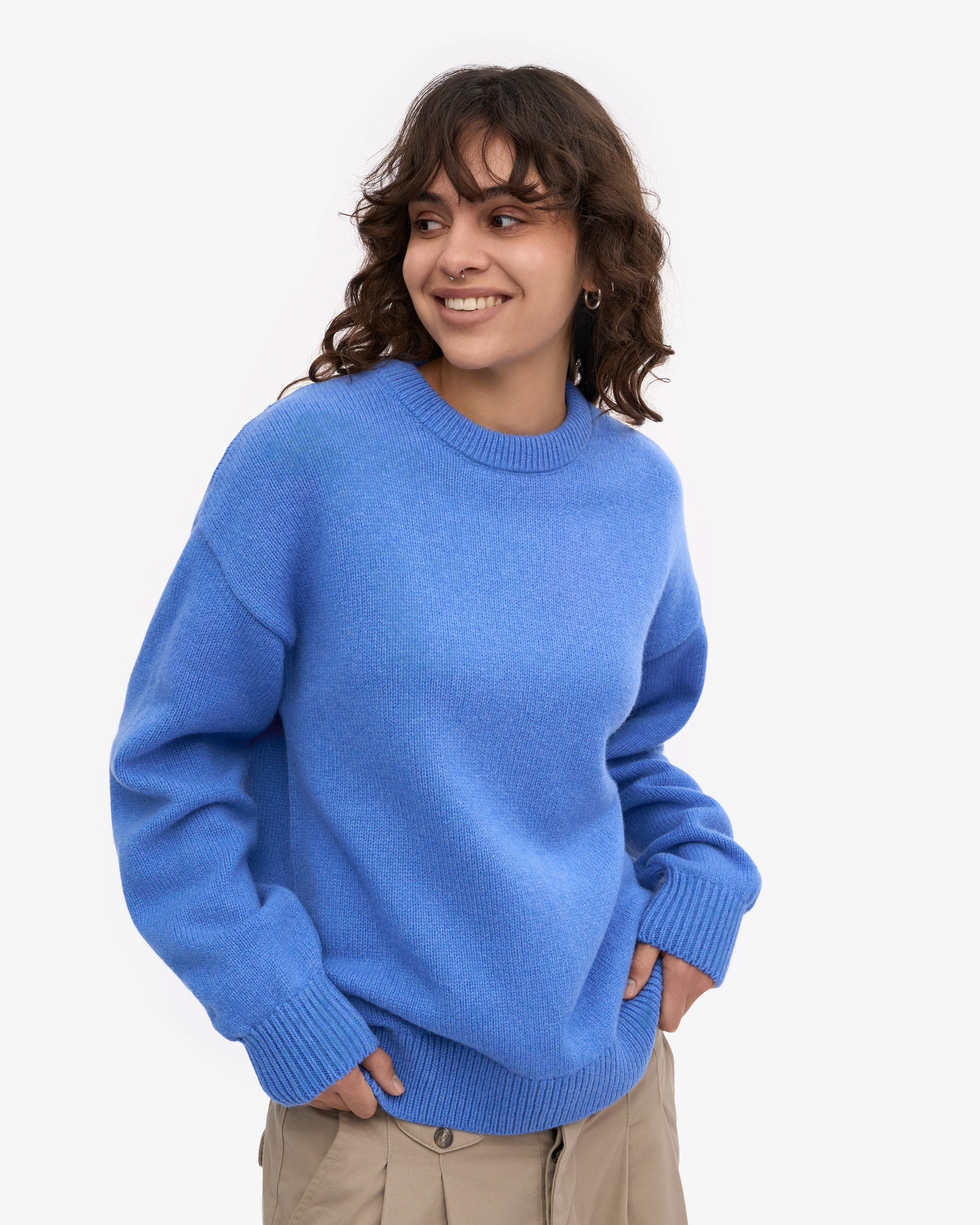 Oversized Merino Wool Crew - Pacific Blue